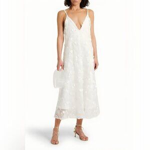 Agua  hierbaluisa diente de leon anecer embroidered organza midi slip dress